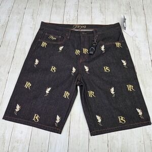 Sz 38 Men PRPS Demin Shorts Black Gold E111P56ESH - New